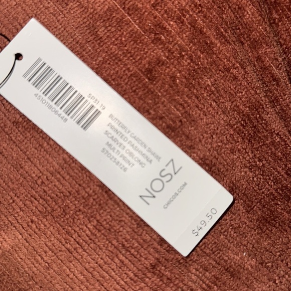 Chicos Floral Black Scarf NEW fringe butterfly garden shawl pashima rayon wrap - Picture 4 of 4